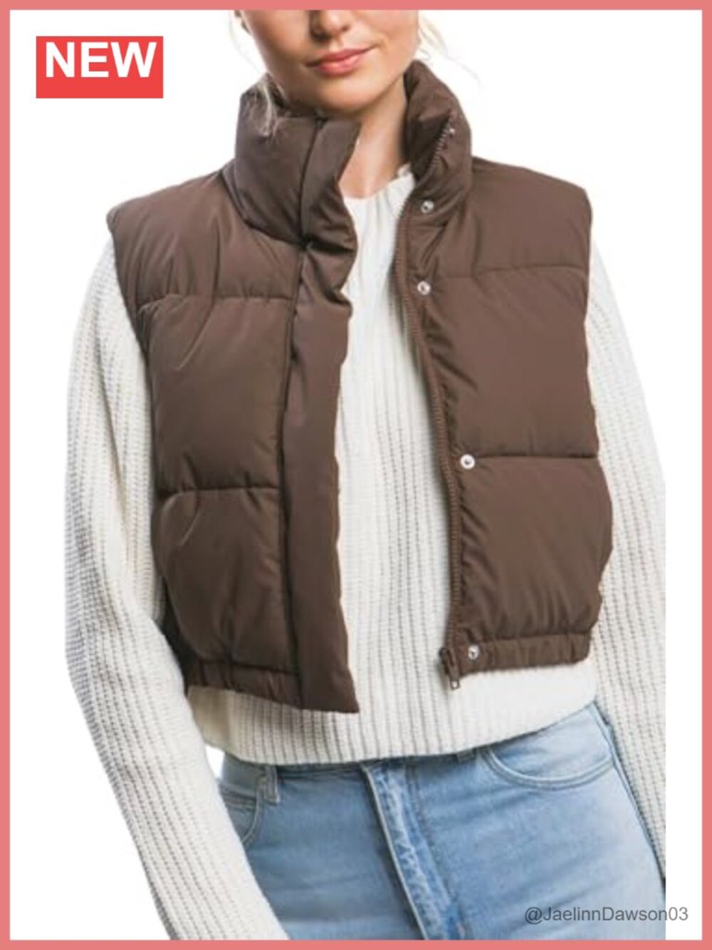 Faux Leather Cropped Puffer Vest Water Resistant Sleeveless Zip